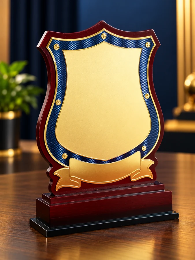 Luxurious Gold and Mahogany Award Plaque