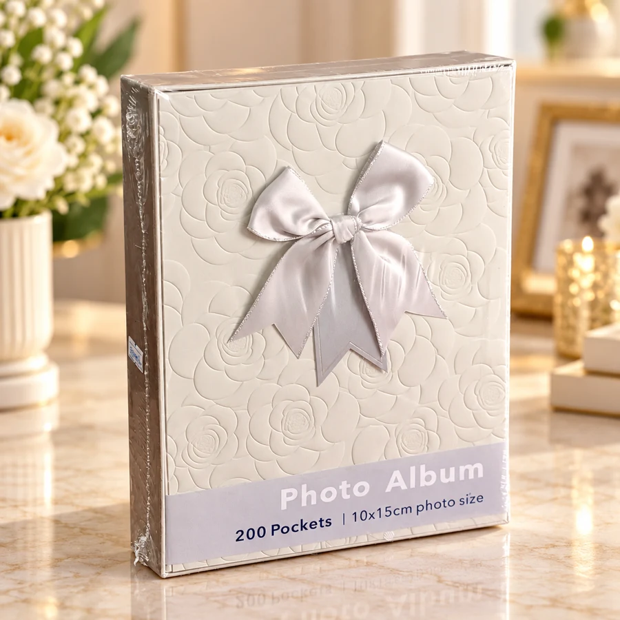 Elegant Ivory Photo Album with Satin Bow