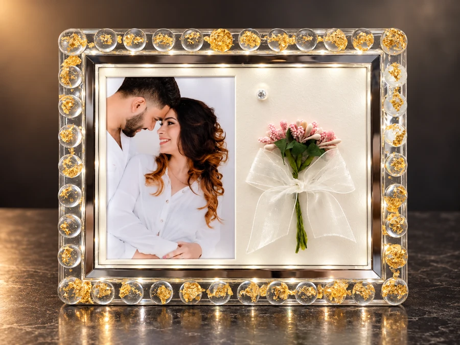Illuminated Gold Beaded Couple’s Frame