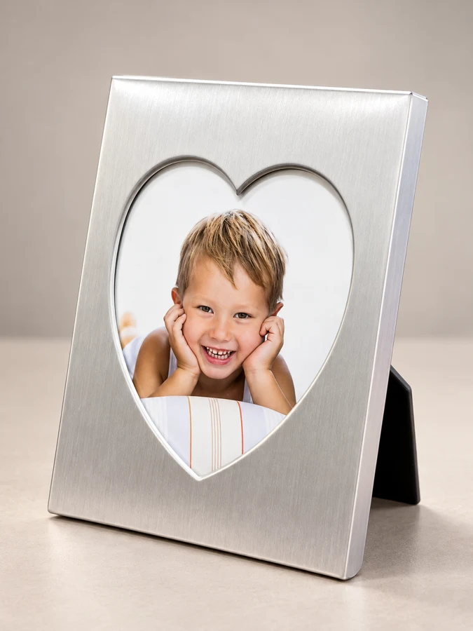Silver Heart Frame with Joyful Child Portrait